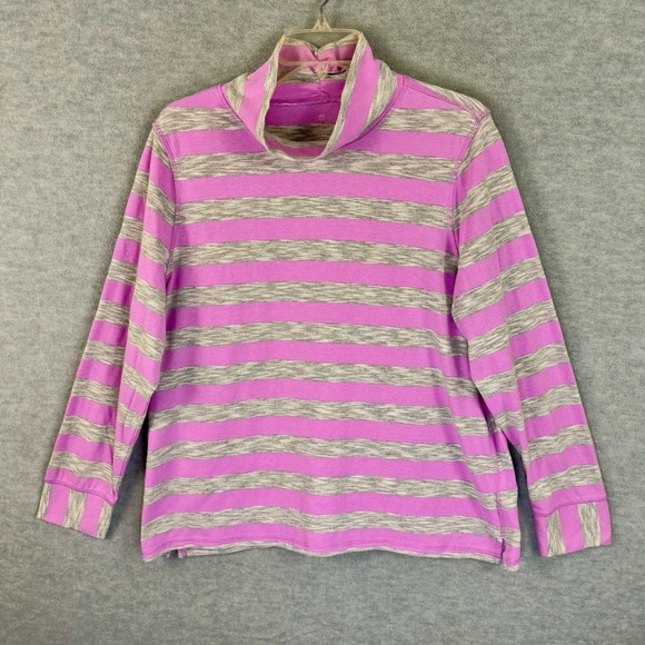 T by Talbots 2XP Mock Neck Pullover Top Pink Grey Stripe Tunic Long Sleeve - Picture 2 of 10